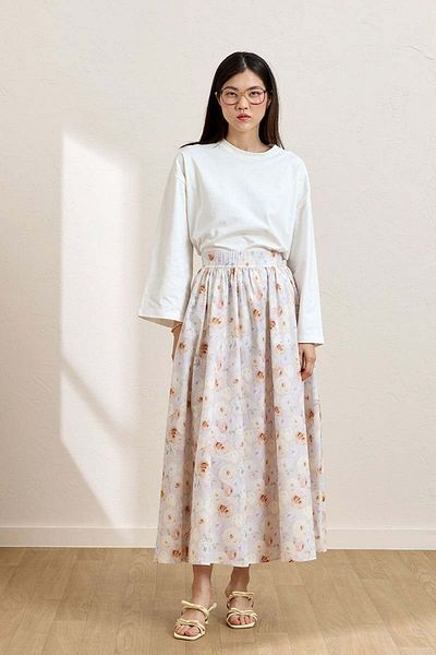 Ceylan Otantik Brown Rose Pattern Balloon Skirt