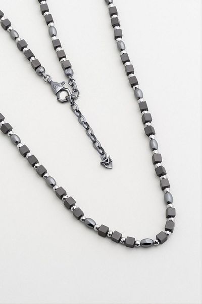 So CHIC... Hematite Stone Oxidized 64 cm Silver Men's Necklace