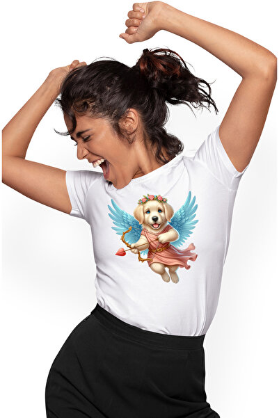 StoryGift Romania Tricou Femei cu un catel Golden Retriever care trage cu arcul, sageata fermecata WHT_M