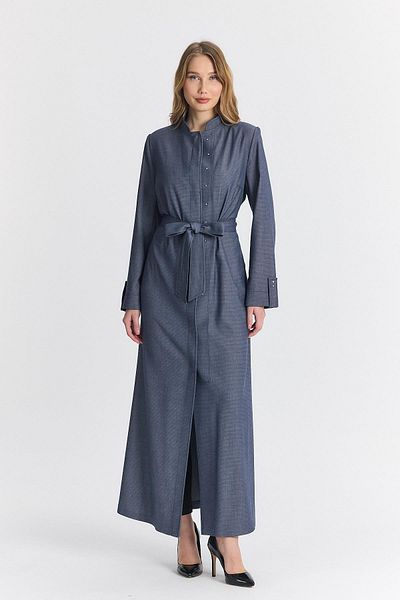 Zühre Judge Collar Belted Indigo Overcoat 13804
