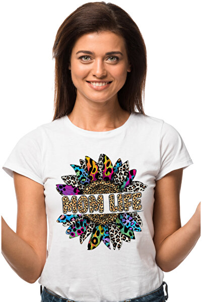 StoryGift Romania Tricou Femei cu mesajul "Momlife", ilustratie, mama, floare...