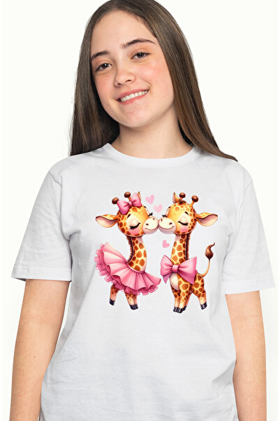 StoryGift Romania Tricou Femei cu 2 girafe care sunt intr-o relatie, ilustrat...