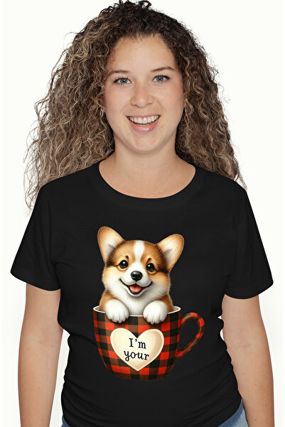 StoryGift Romania Tricou Femei cu un catel care sta intr-o ceasca, ilustratie...