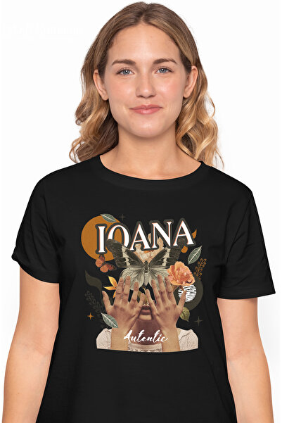 StoryGift Romania Tricou Femei Cu Numele Ioana, Colaj Fata, Fluture, Flori, C...