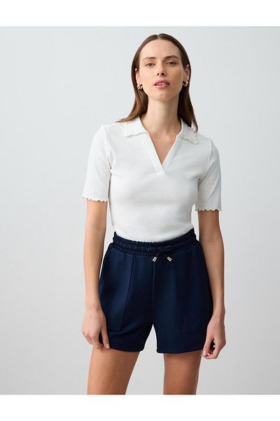 Jimmy Key Navy Blue Normal Waist Normal Leg Laced Knitted Modal Shorts