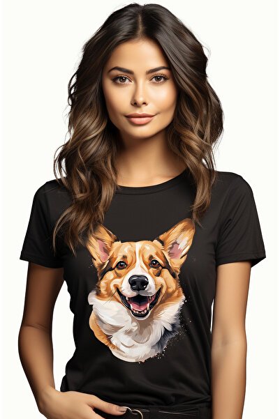 StoryGift Romania Tricou Femei cu un catel bucuros, ilustratie, vesel, jucaus...