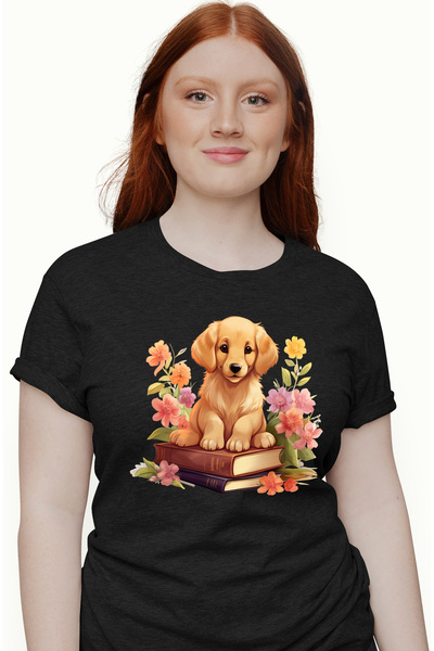 StoryGift Romania Tricou Femei cu un catel Golden Retriever care sta pe 2 car...