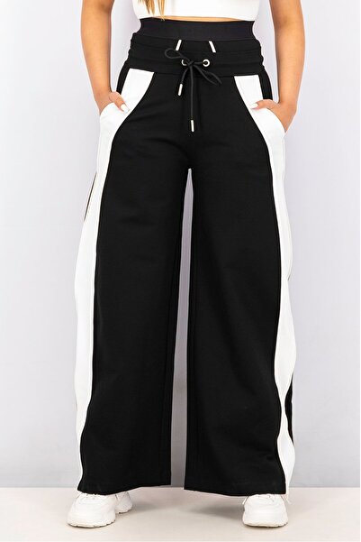 Diesel Women Wide Leg Trouser Pants, Black and White