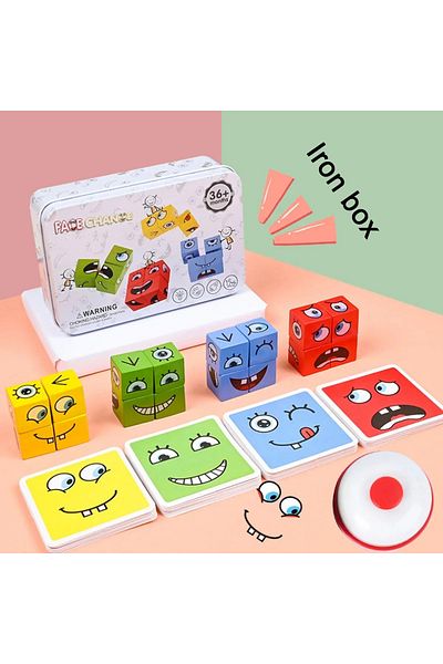 Choice With Bell Cube Face Change Building Blocks Board Game Wood Puzzle Montessori Expression Wooden Block