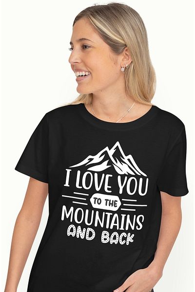 StoryGift Romania Tricou Femei cu munti si declaratie de iubire "Te iubesc pana la munti si inapoi BLK_XS