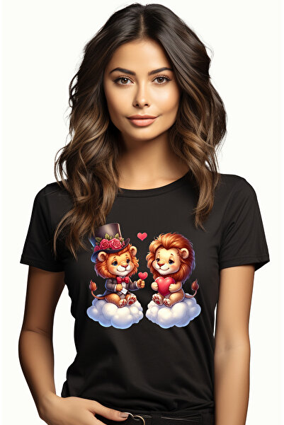 StoryGift Romania Tricou Femei cu 2 lei care stau pe norisori, ilustratie, fl...