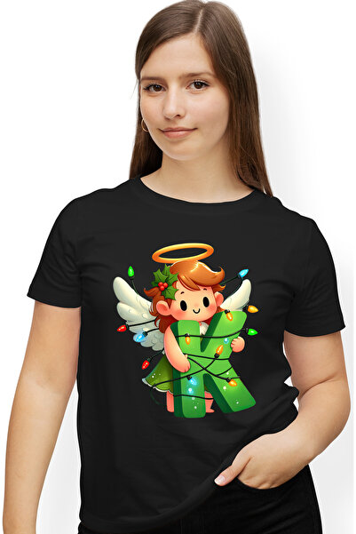 StoryGift Romania Tricou Femei cu o fetita cu aripi de ingeras care tine litera "K", ilustratie, l BLK_XS