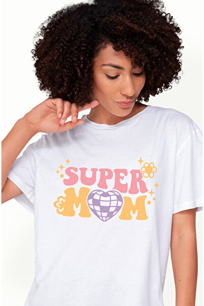 StoryGift Romania Tricou Femei Cu Text In Engleza Super Mom, Cea Mai Buna Mama, Iubitorii De Famil WHT_M