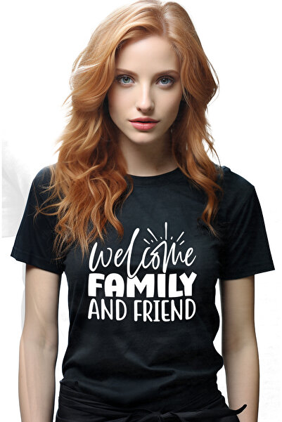 StoryGift Romania Tricou Femei cu textul in engleza "Welcome, family and frie...