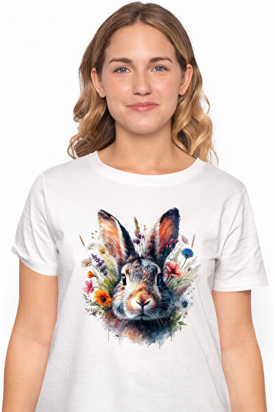 StoryGift Romania Tricou Femei cu un iepure surprins, ilustratie, curios, nat...