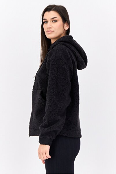 Hype Women Hooded Textured Fleece Long Sleeves Sweatshirt, Black