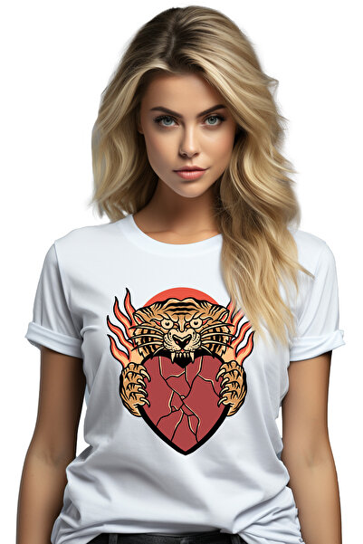 StoryGift Romania Tricou Femei Cu Tigru, Inima, Flacari, Muscatura, Crapaturi...