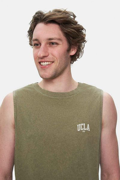 UCLA ELTON Tricou pentru bărbați oversize, cu decolteu, cu mâneci zero, lavabil, imprimat