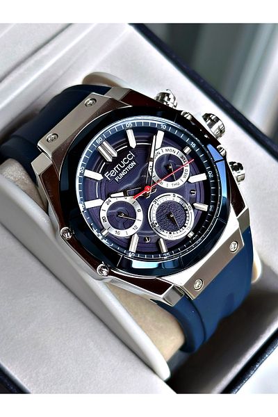 Ferrucci Black Silicone Cord Function Sport Guaranteed Men's Wrist Watch + Bracelet
