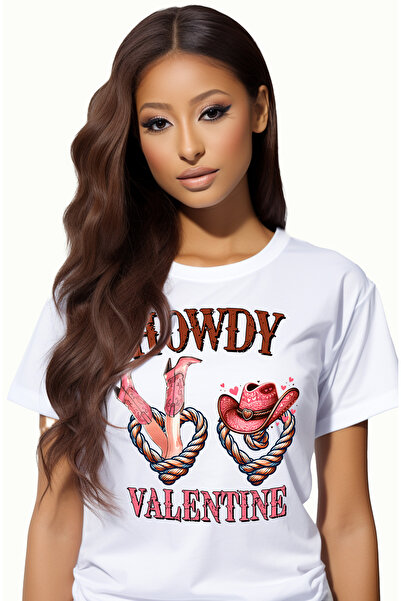 StoryGift Romania Tricou Femei cu 2 inimi cu mesajul "Howdy Valentine", ilust...