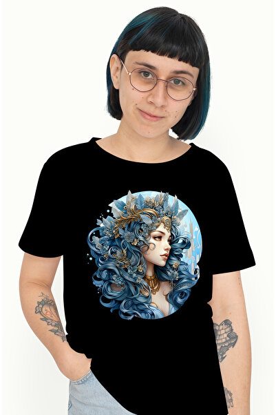 StoryGift Romania Tricou Femei cu o fata draguta cu parul lung, cerc, flori, ...