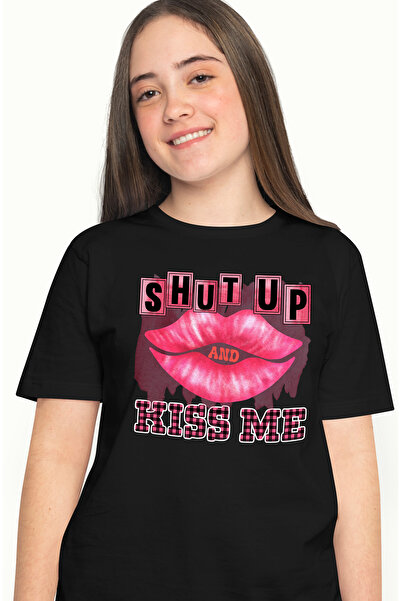 StoryGift Romania Tricou Femei cu mesajul "Shut up and kiss me", roz, buze, s...