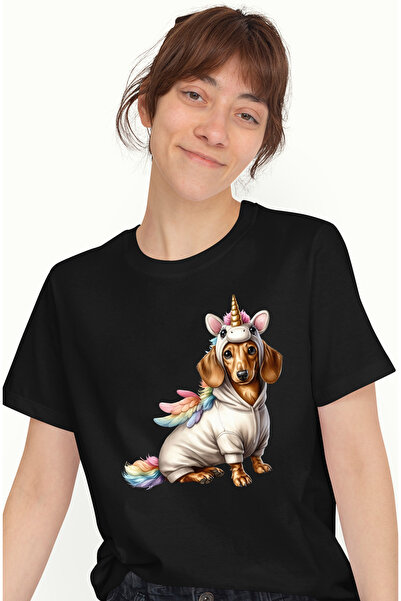StoryGift Romania Tricou Femei cu un catel de talie mica deghizat in unicorn,...