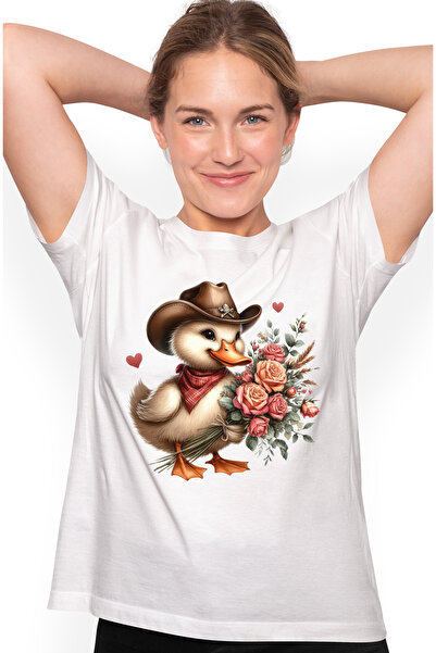 StoryGift Romania Tricou Femei cu o rata cu palarie de cowboy, ilustratie, Ve...