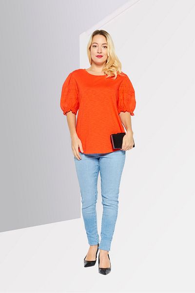 Ralph Lauren Women Round Neck Short Sleeve Textured Blouse, Orange