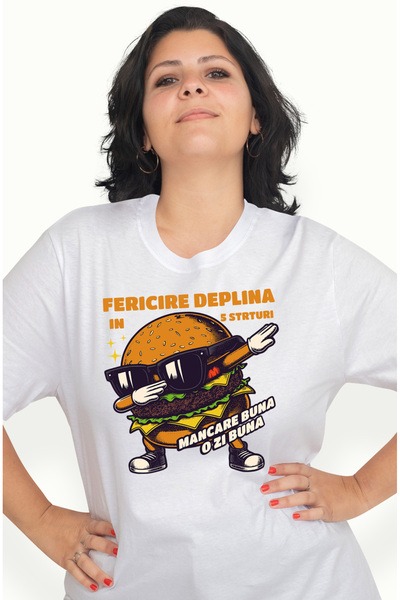 StoryGift Romania Tricou Femei Burger facand dab fericire deplina in trei straturi mancare buna o WHT_M