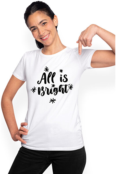 StoryGift Romania Tricou Femei cu mesajul in engleza "All is bright" - totul este luminos cu impr WHT_S