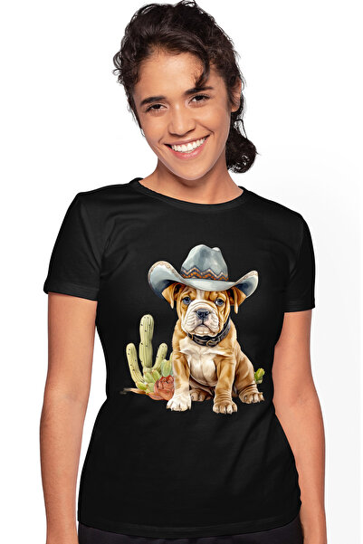 StoryGift Romania Tricou Femei cu un catel cu palarie de cowboy, ilustratie, ...