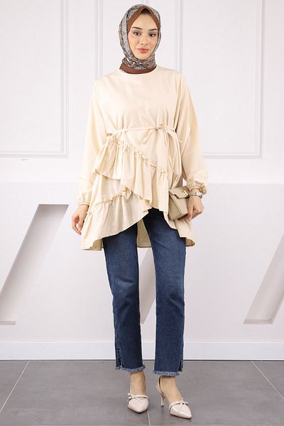 İmajButik Beige Skirt Layered Ruffled Tunic