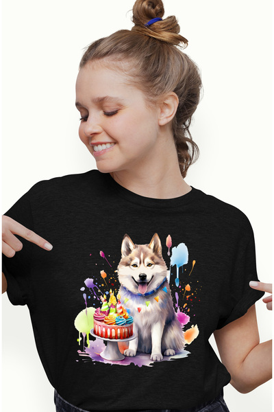 StoryGift Romania Tricou Femei cu un catel Husky vesel, ilustratie, aniversar...