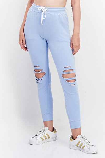 CHRLDR Women Regular Fit Rip Sweat Pants, Blue