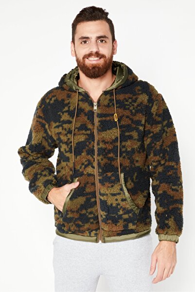 Diesel جاكيتات رجالية مموهة بغطاء بغطاء رأس ، لون أسود