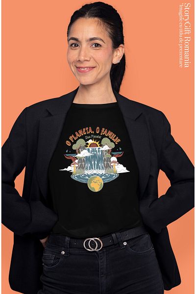 StoryGift Romania Tricou Femei Cascada natura padure copacii Planeta-familie cu imprimeu pe Fata, BLK_XL