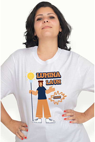 StoryGift Romania Tricou Femei Fata Cu Bec Text lumina la un click cu imprime...