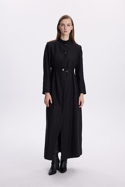 Zühre Judge Collar Belt Detailed Black Overcoat 13675