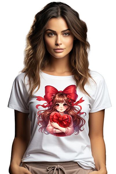 StoryGift Romania Tricou Femei cu o fetita dragalasa care tine o cutie cu bomboane in brate, ilust WHT_L