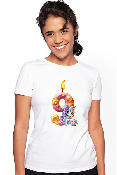 StoryGift Romania Tricou Femei cu lumanare in forma cifrei 9, ilustratie, pen...