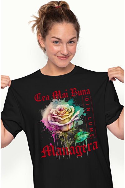 StoryGift Romania Tricou Femei Cu Textul Cea Mai Buna Managera, Din Lume, Flo...