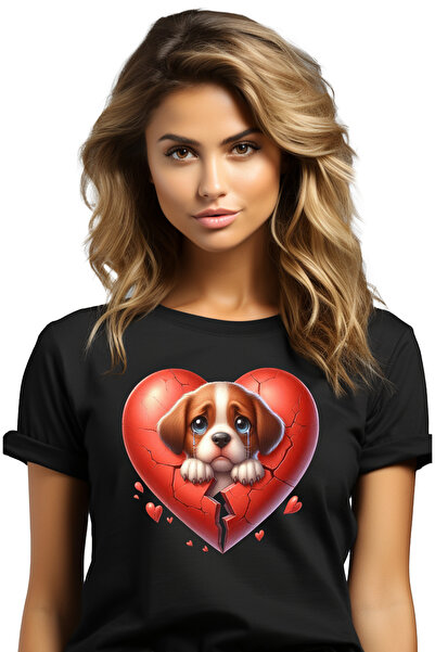 StoryGift Romania Tricou Femei cu un catel trist, ilustratie, lacrimeaza, ini...