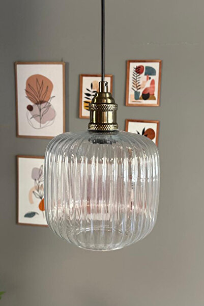 Bamyum Mopa Cam Şeffaf Tekli Avize Lale Başlık Retro Sarkıt Lamba Restoran Salon Aydınlatma