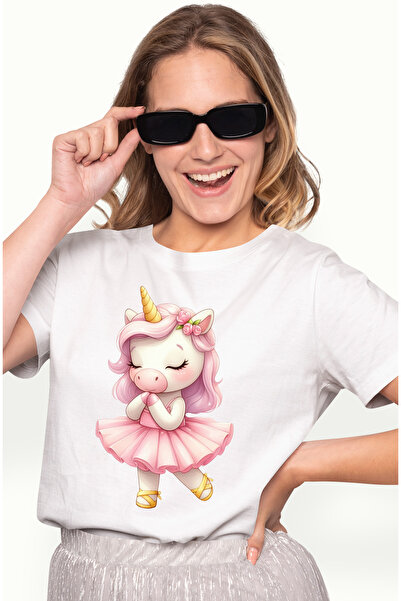 StoryGift Romania Tricou Femei cu un unicorn, ilustratie, rochita de balet, d...