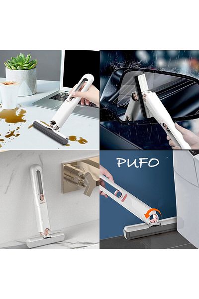 PUFO Mop mini portabil cu lavetă, sistem anti-scurgere, pentru geamuri, parbriz, bucătării, băi, 27 cm