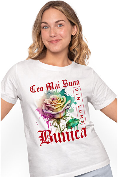 StoryGift Romania Tricou Femei Cu Textul Cea Mai Buna Bunica, Din Lume, Floar...