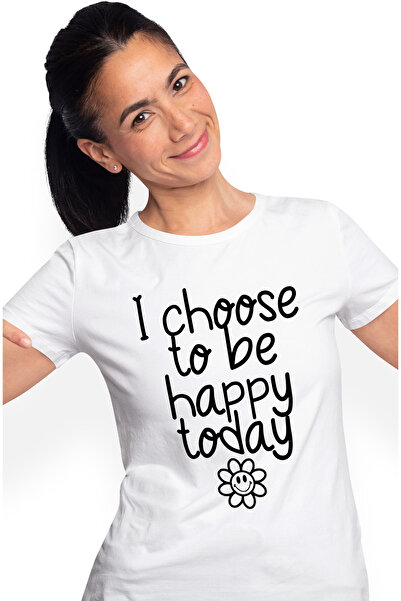 StoryGift Romania Tricou Femei cu floricica si mesajul "I choose to be happy today" - aleg sa fiu WHT_XS
