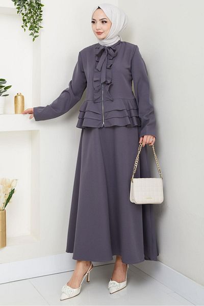 Bestenur Nesla Tunic Skirt Double Set 1418 - Anthracite