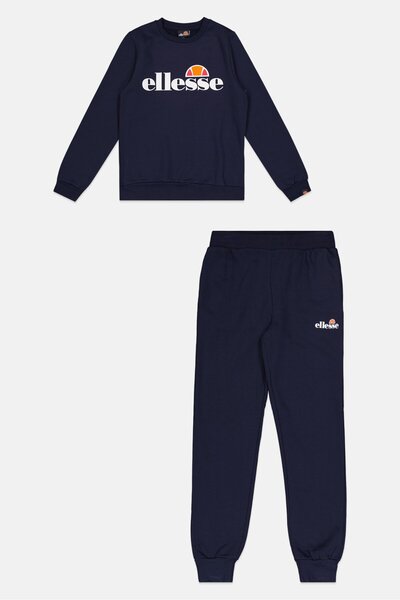 Ellesse طقم سويت شيرت وبنطال بشعار العلامة التجارية للأولاد من قطعتين، أزرق داكن